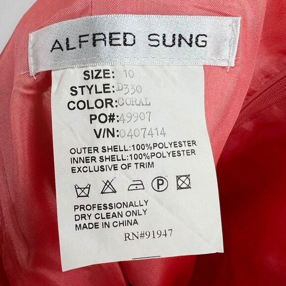 ALFRED SUNG 10 Strapless Tiered Pink Coral Organdy Dress Style D330 Wedding Prom - Picture 7 of 7